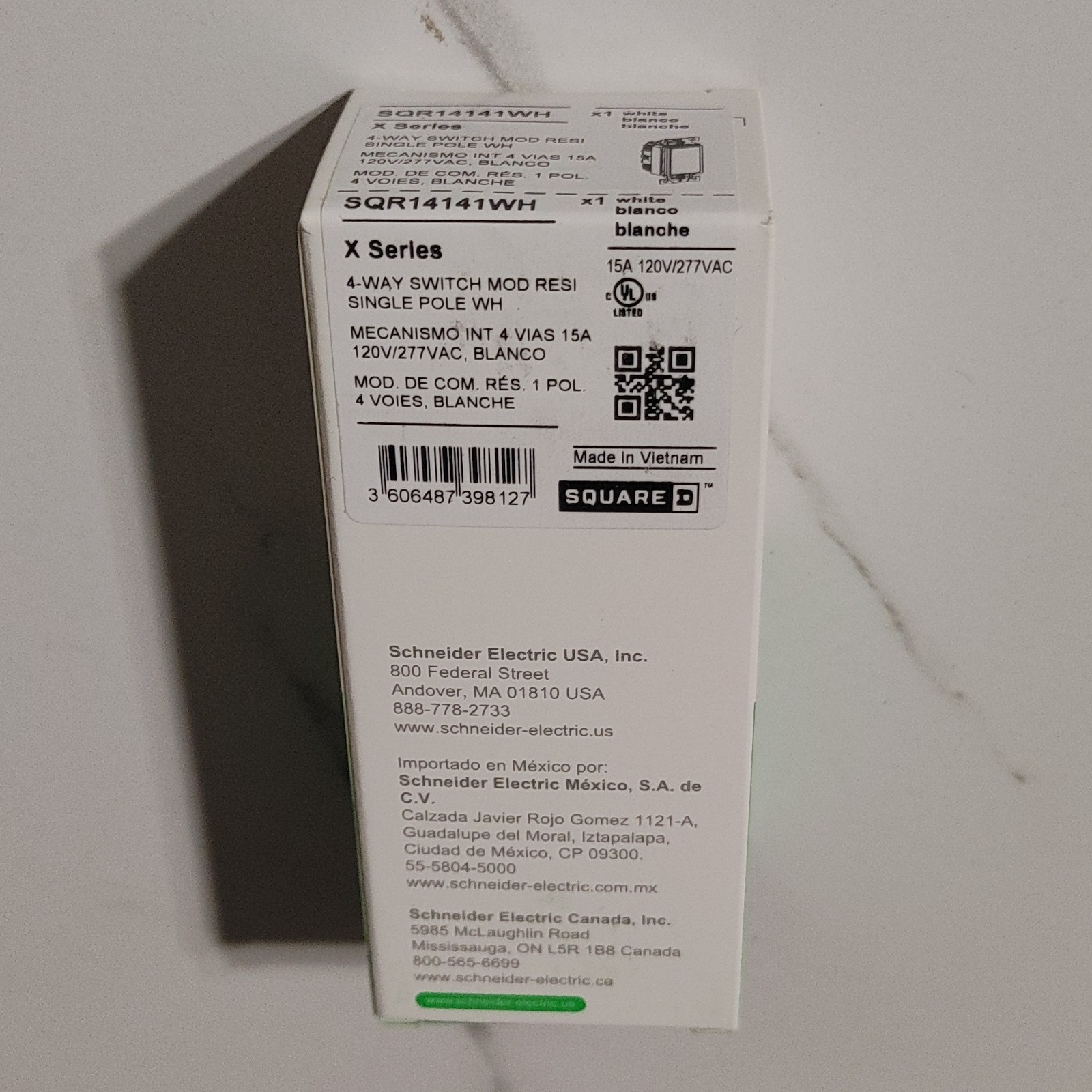 Square D SQR14141WH 4-Way Decorator Wall Switch White 120/277V 15A Cover