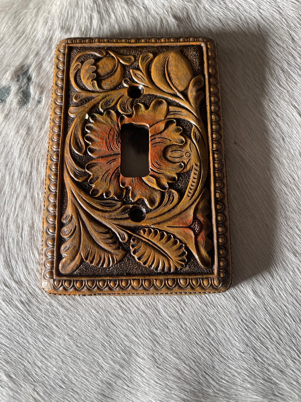 Western Light Switch Plate Cover 5.25 x 3.5 in Leaves Resin Brown Single