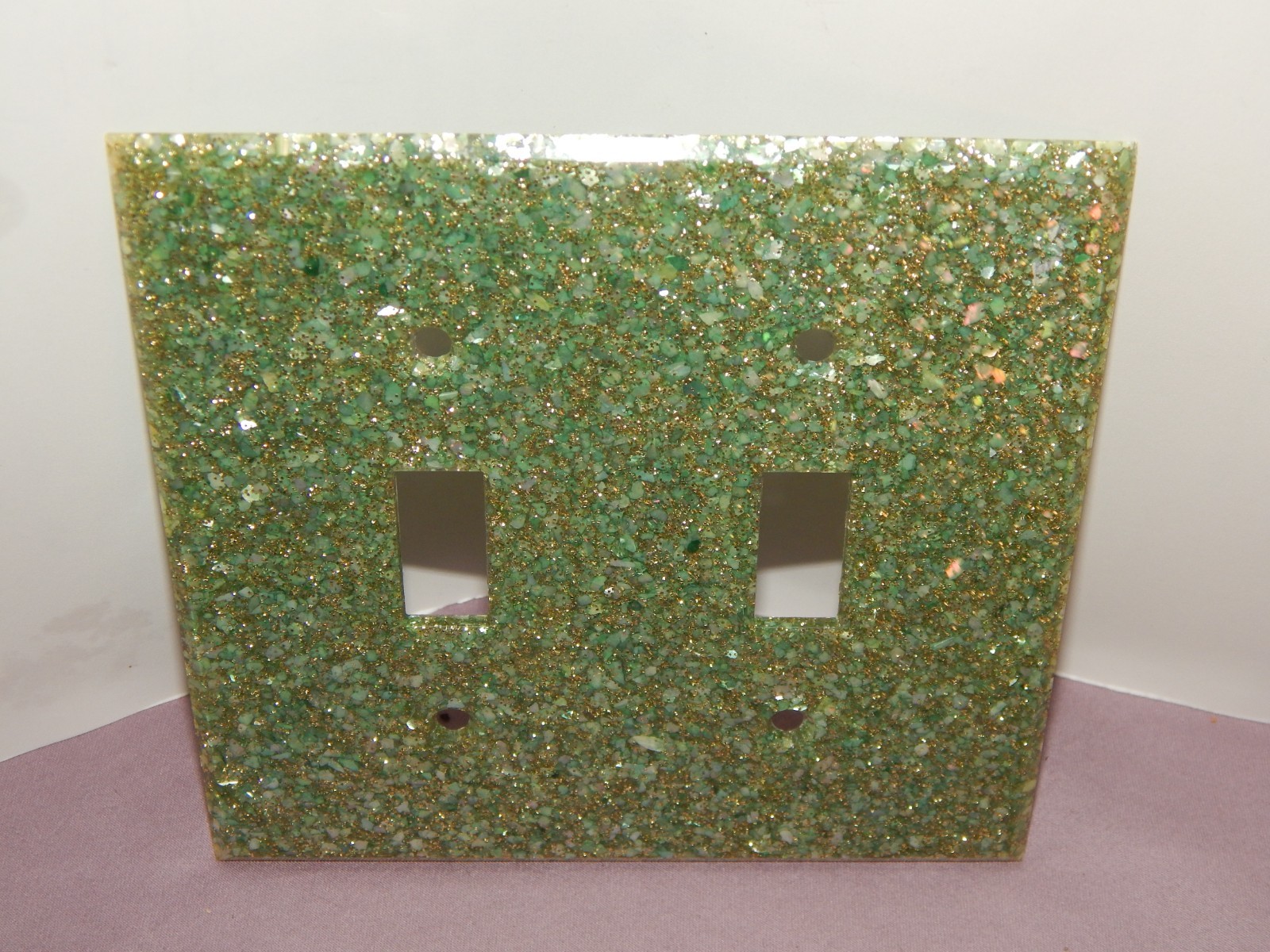 Vintage Lucite Double Light Switch Plate Cover Mother of Pearl Green 1950’s