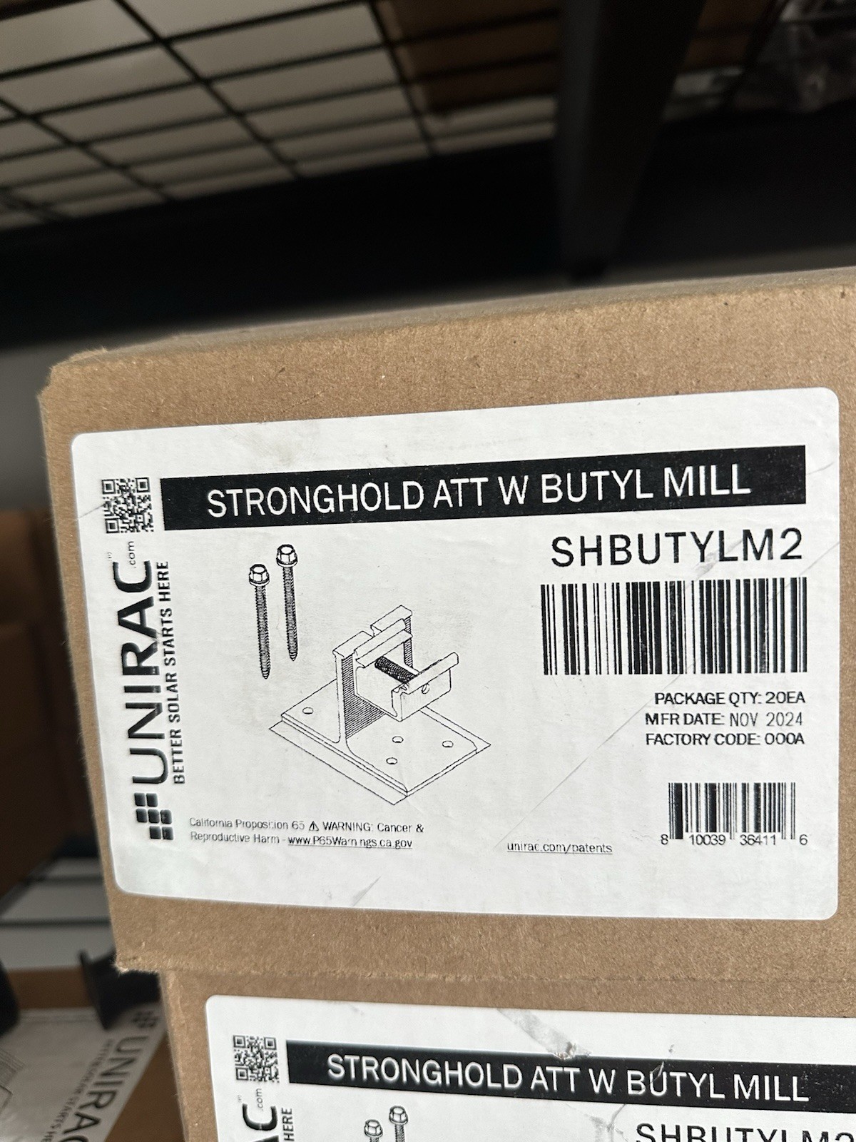 Unirac Stronghold Attachment Butyl Mill Mounting Kit SHBUTYLM2 Solar Panel