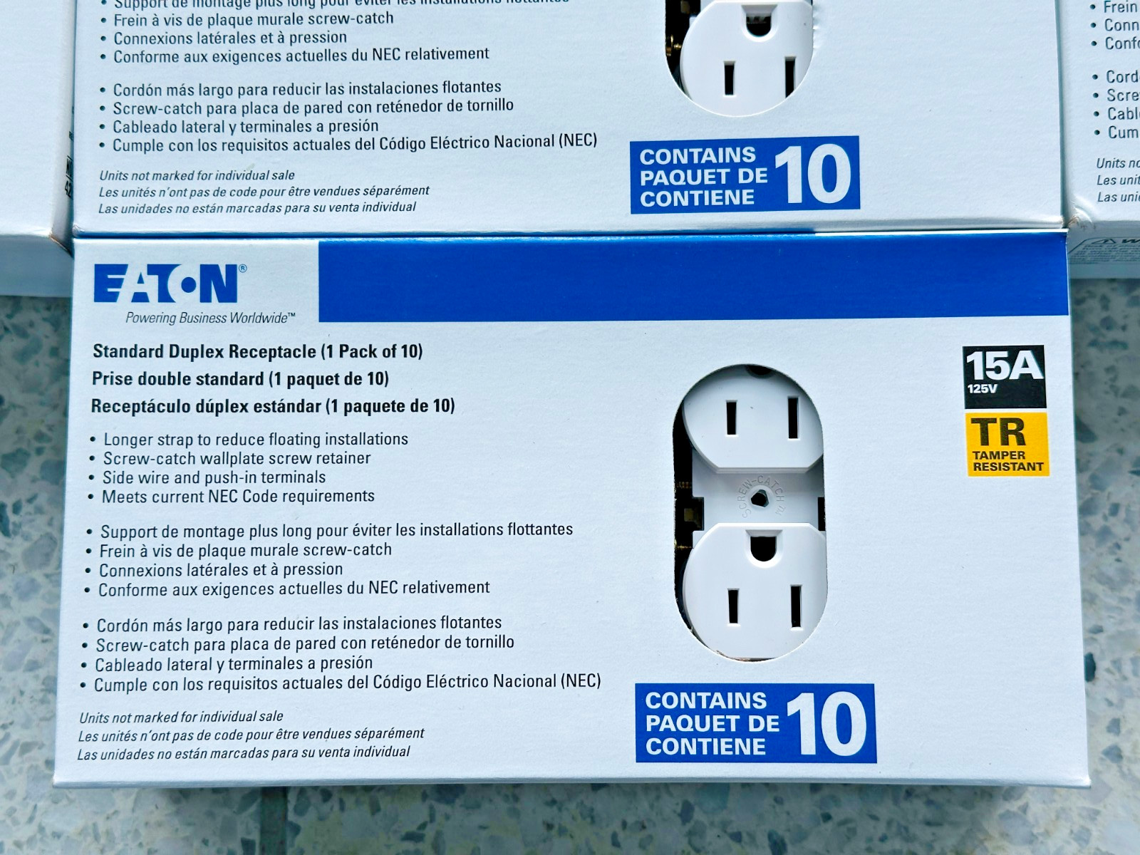 NEW Lot of 100 Eaton TR270W 10×10 Pack 15A 125V Duplex Receptacle Outlets White