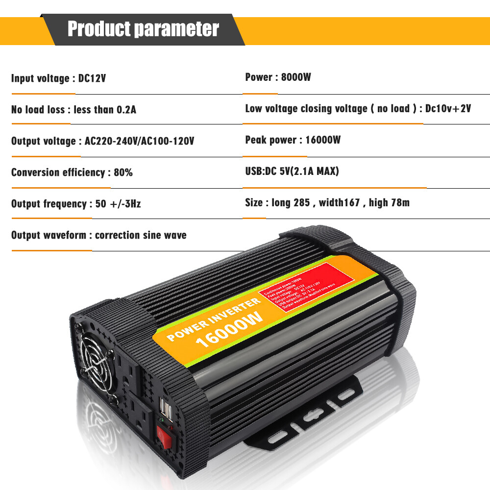 16000W Car Power Inverter DC12V to AC 110V 200W Solar Panel Kit 100A Controller
