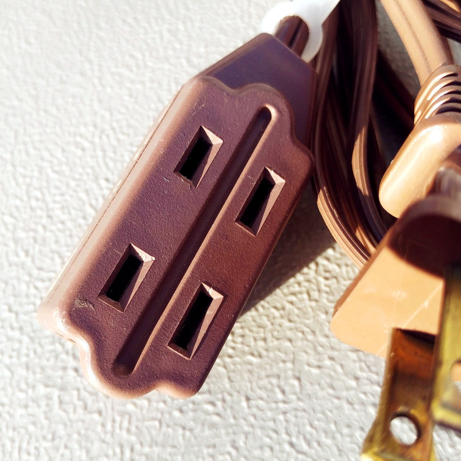 Vintage Extension Cord Brown 12 ft — SPT-2 — 2 prong Polarized 3-Tap — Unbranded