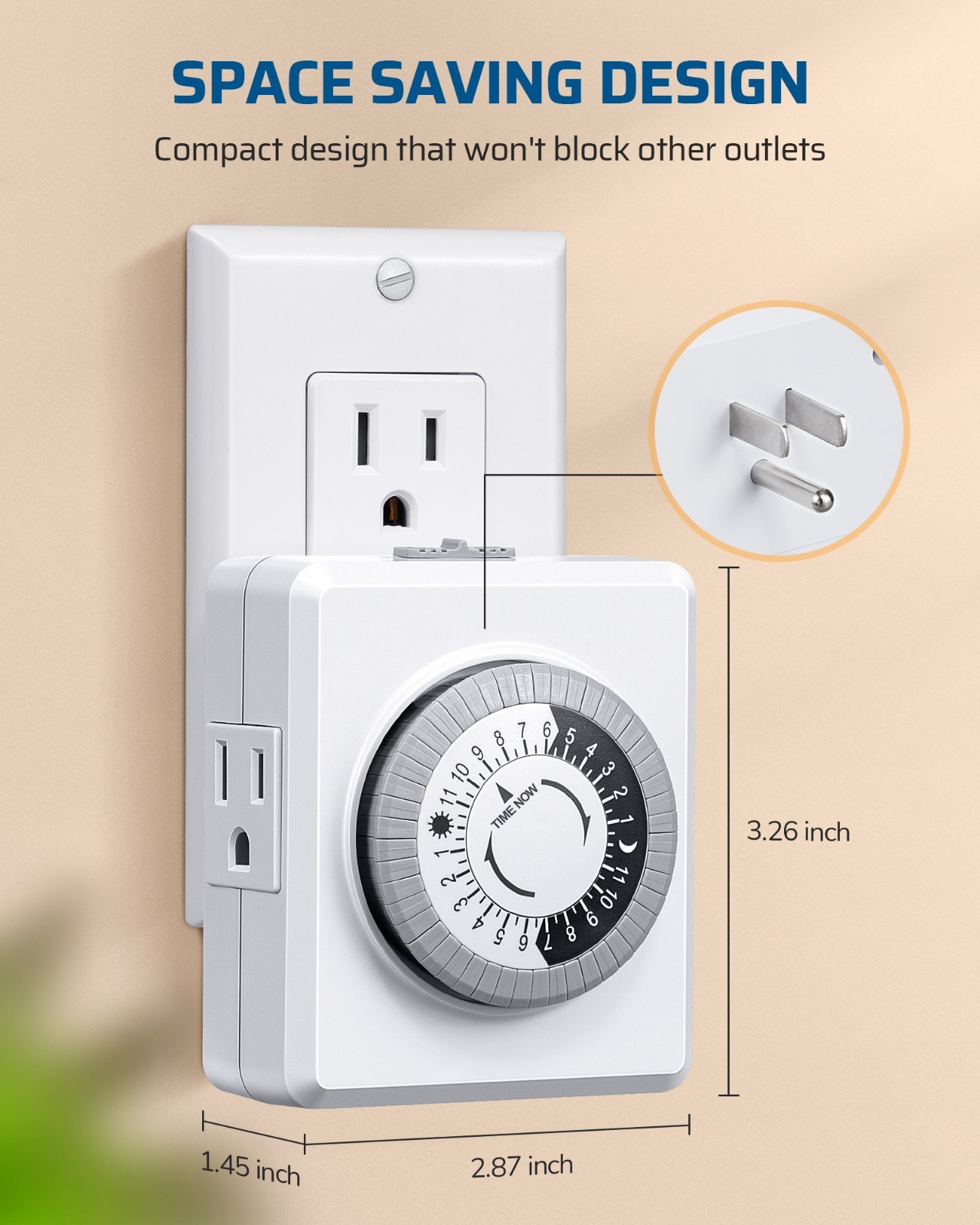 DEWENWILS 2x Plug-in Timer Outlets, 15A/125V, ETL Listed, Energy Saver