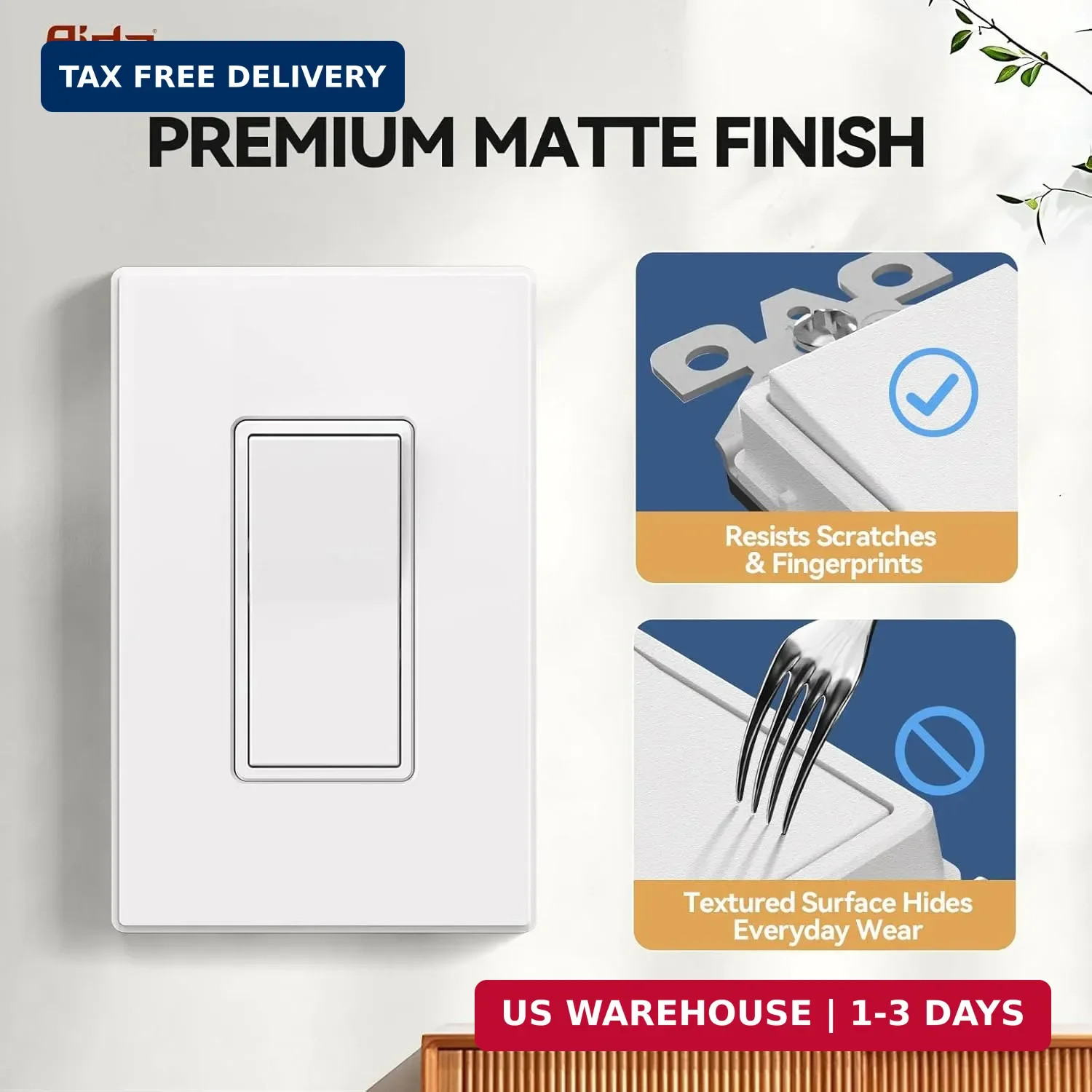 AIDA Matte White Single Pole Decorator Light Switch, 15Amp, 120/277V, Decorative