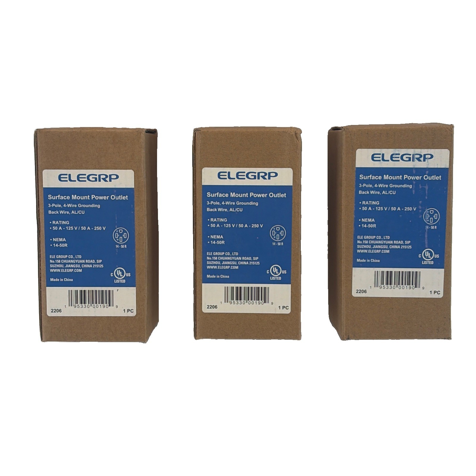 3 ELEGRP Surface Mount Power Outlet 3 Pole 4 Wire Grounding Surface Mount 3 Pack