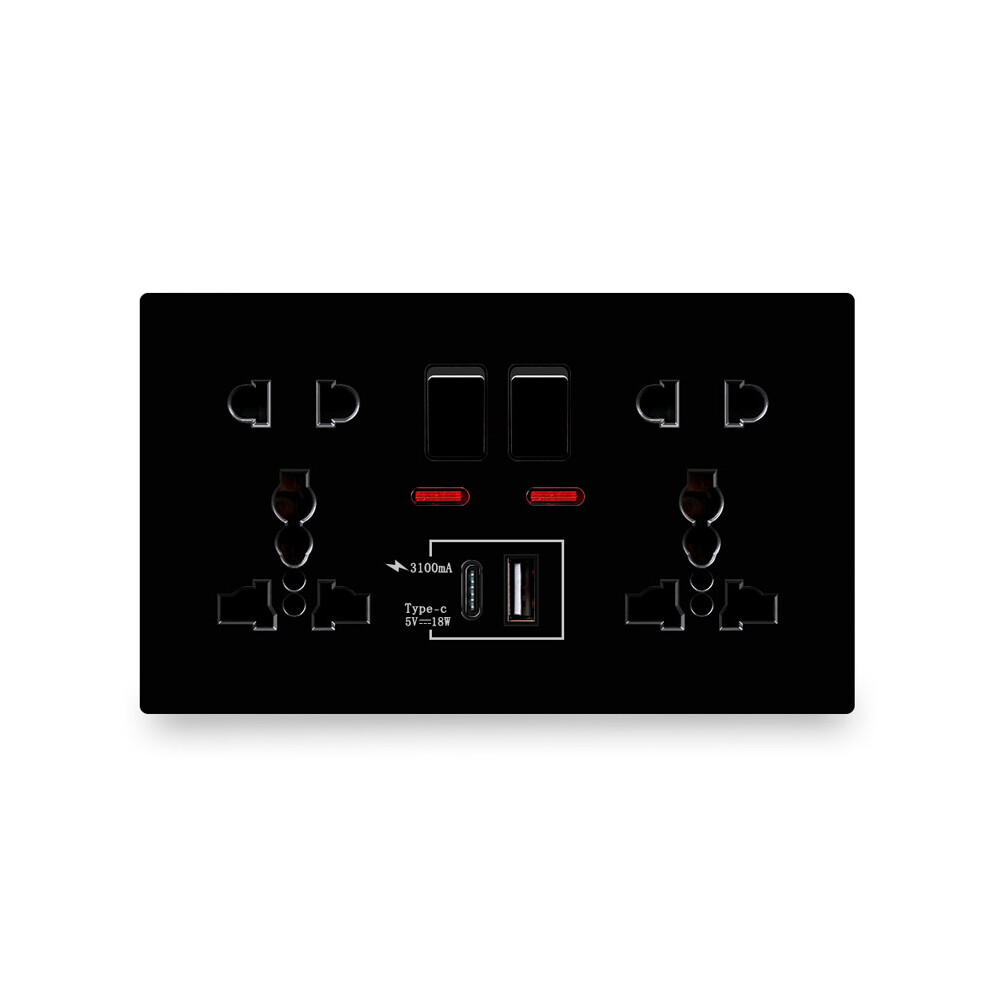 18W Type-C USB Fast Charge Wall Outlet 13A Universal Dual Socket Switch Control