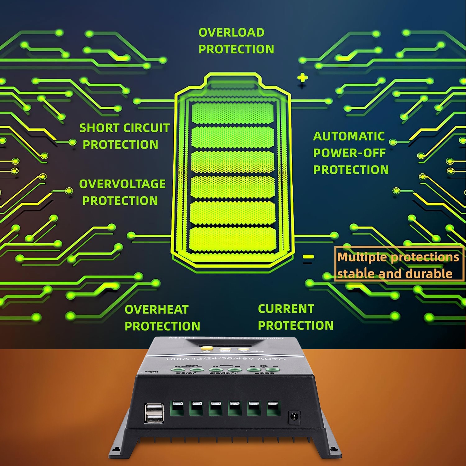 4000W 100A MPPT Solar Charge Controller 12V/24V/36V/48V PV Regulator Auto USB