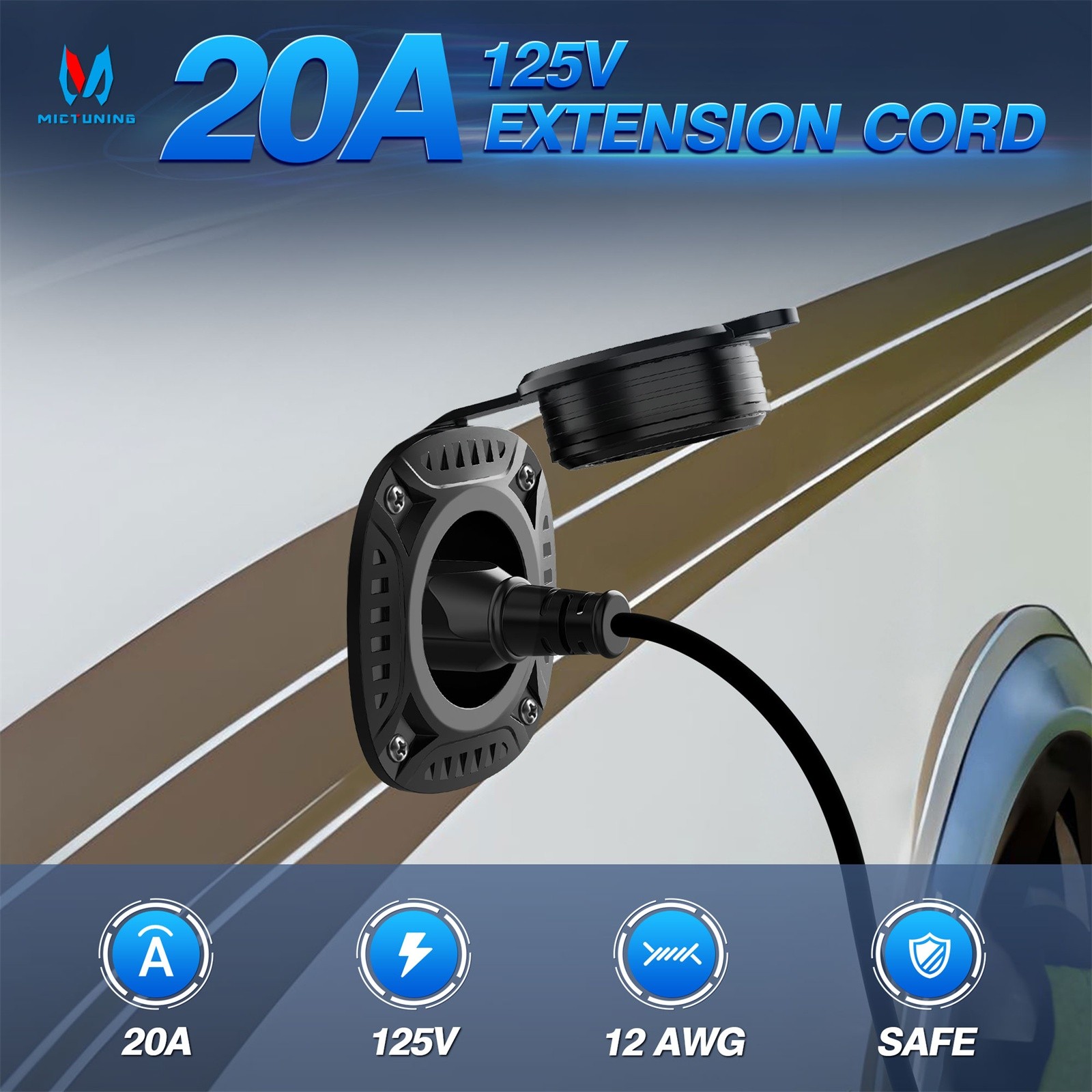 20A 125V AC Port Plug, 5-in-1 Dual 12 AWG Extension Cords for Trailer Truck Boat