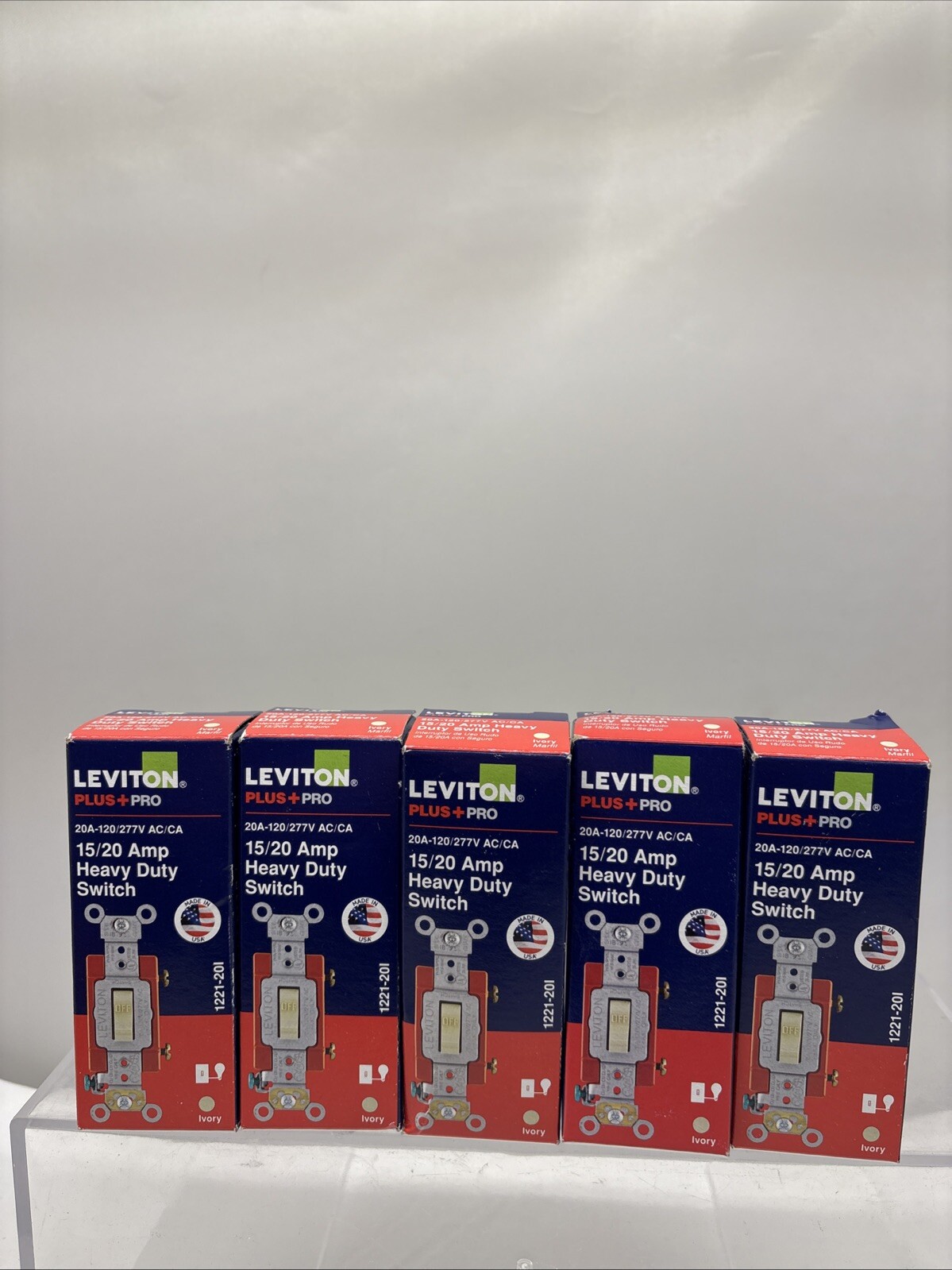 5 X Leviton 15/20 Amp HEAVY DUTY Switch – IVORY 1221-20I (B20