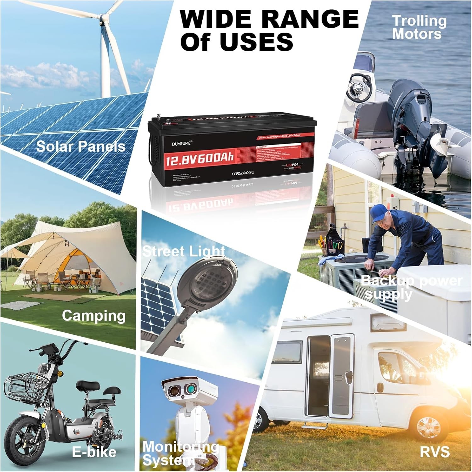 12V 600Ah LiFePO4 Lithium Battery Deep Cycle 7680Wh 200A BMS for RV Boat Marine
