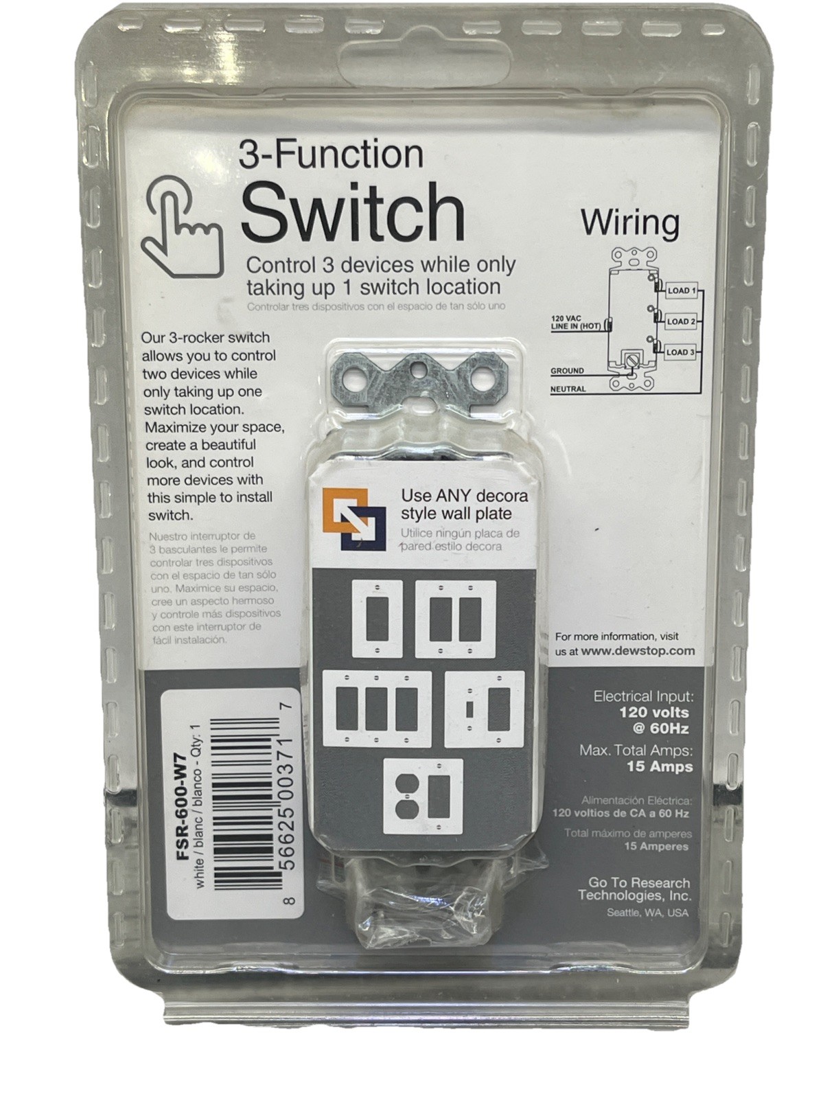 Unbranded Function On/Off Rocker Switch, FSR 600 W7, White, 15 Amp, {7}.