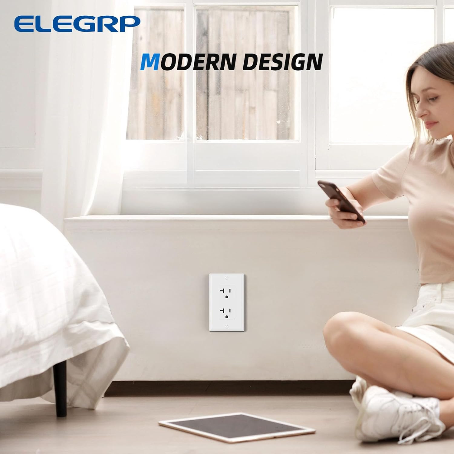 Glossy White Decorator Electrical Wall Outlet Receptacle, 20A 125V Standard Outl