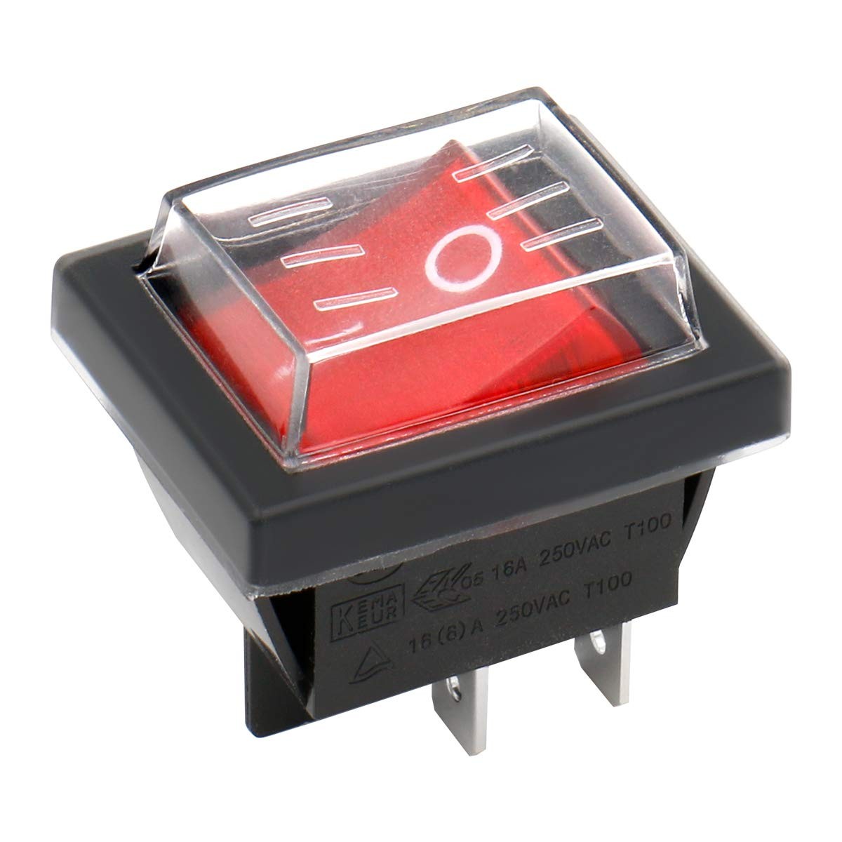 Rocker Switch ON-Off DPST 4 Terminals Red Light 16A 250VAC with Waterproof Cover