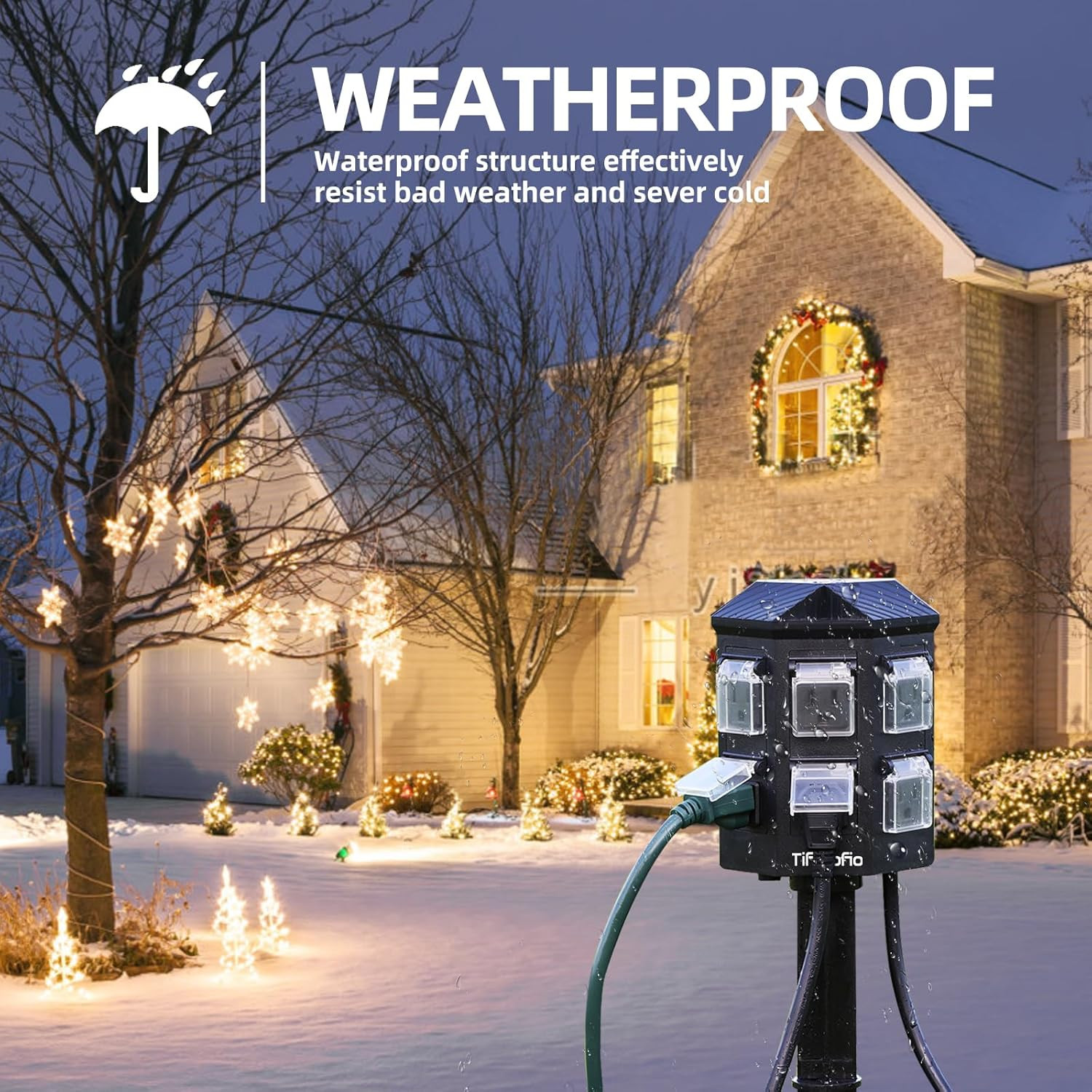 Outdoor Power Strip with 100FT Extension Cord, 100FT Remote Control, Dusk to Daw