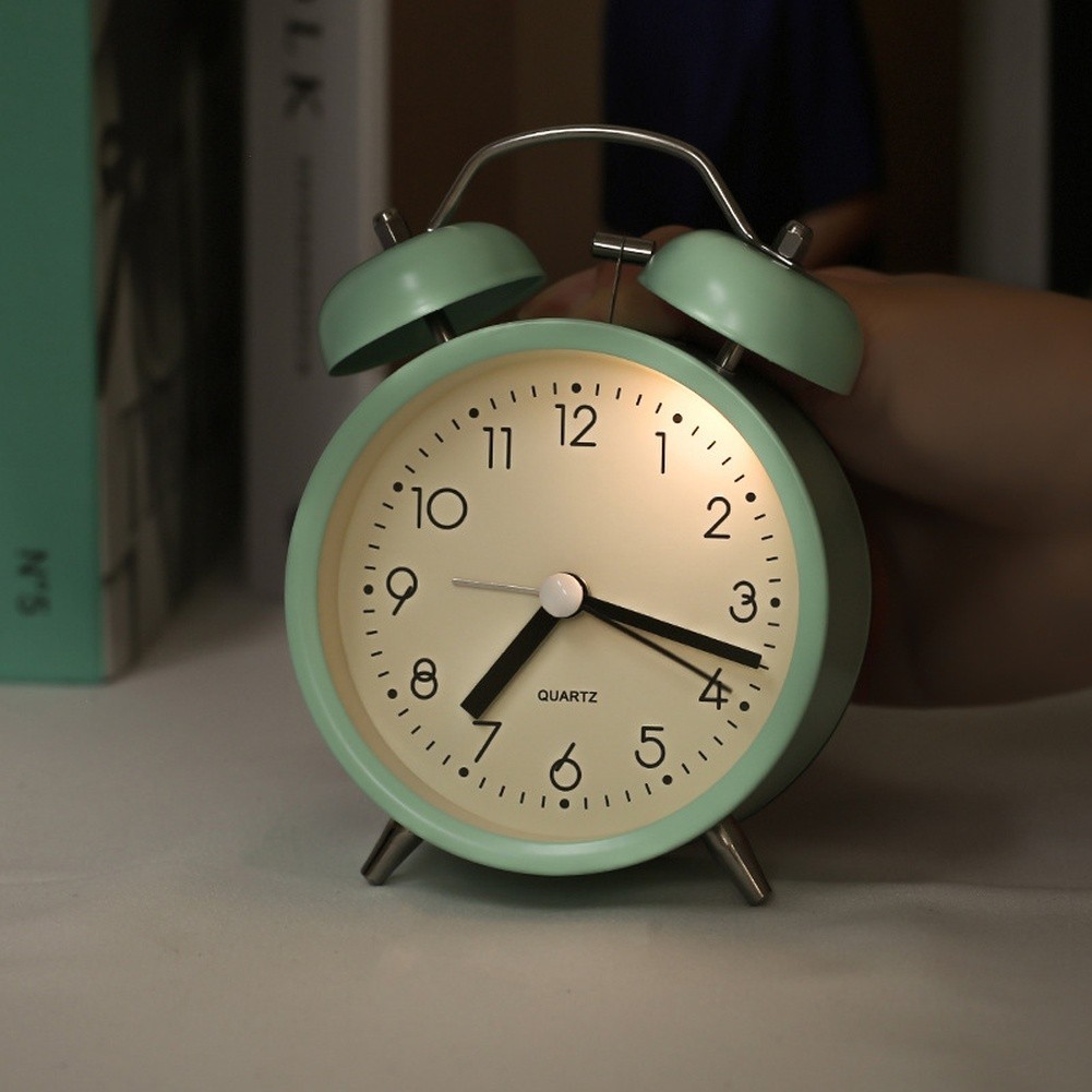 Student Alarm Clock Metal Casing Glow in Dark Silent Sweep Second Hand