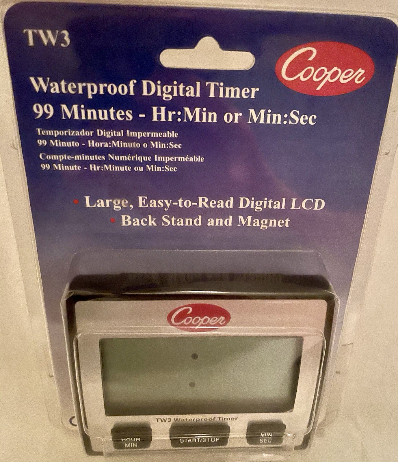 Cooper-Atkins TW3 Waterproof Digital Timer Back Stand/Magnet 99 Min Hr Min Sec