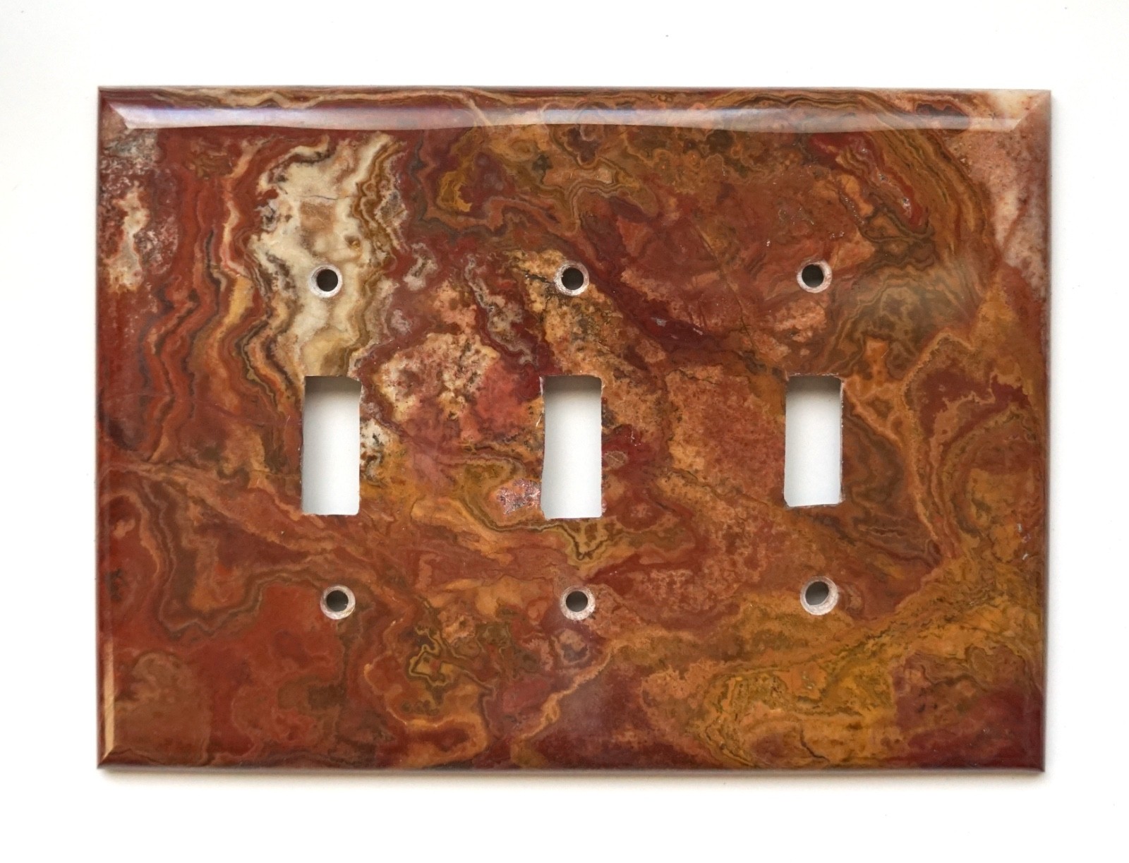 RED & GOLD ONYX – Triple Toggle Switchplate (Rm02) – NEW ITEM!