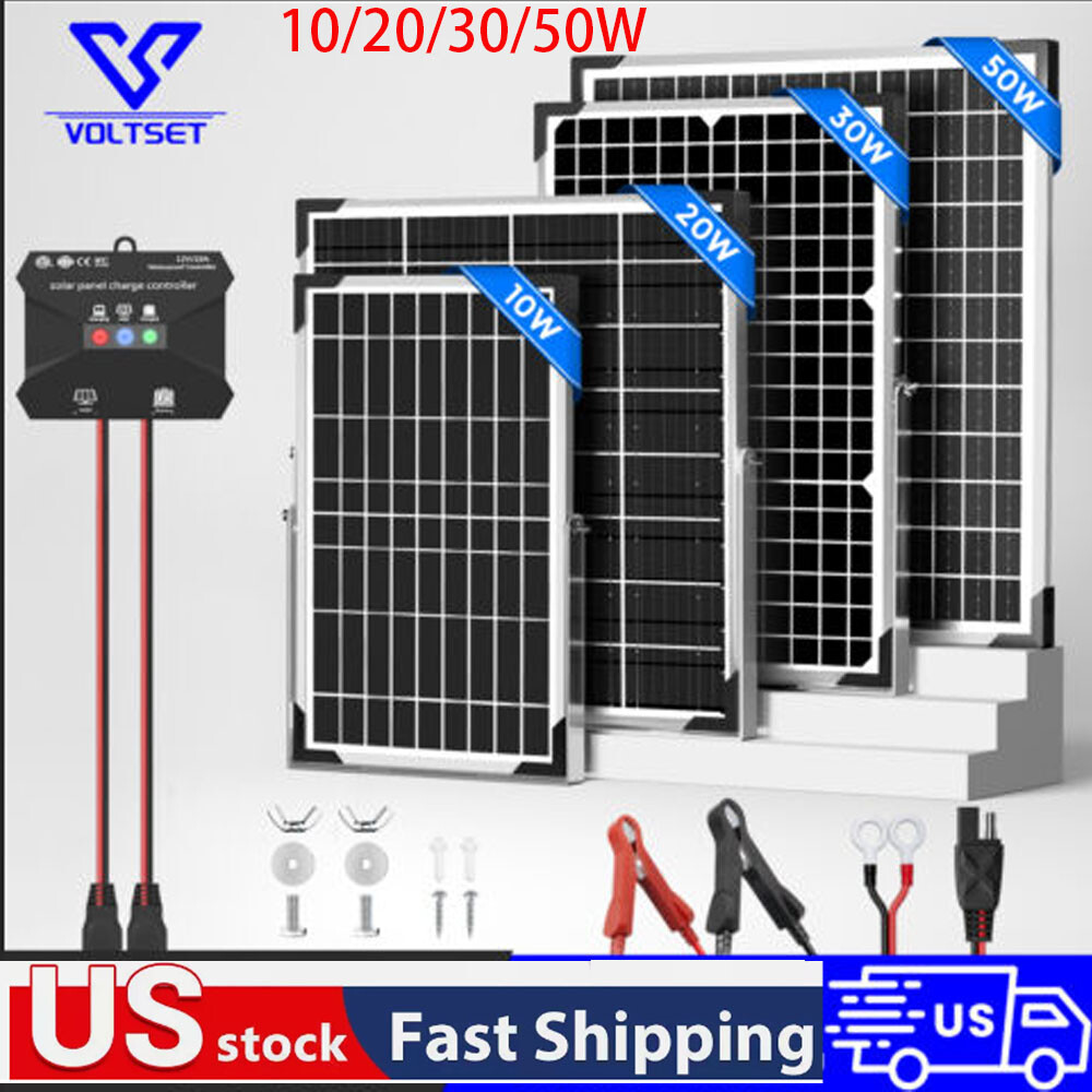10~50W Solar Panel 12V Trickle Charger Battery Charger Kit Maintainer Car RV US