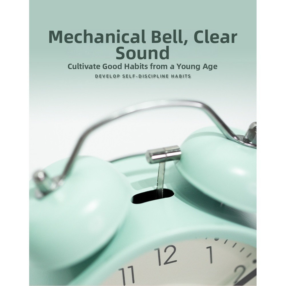 Student Alarm Clock Metal Casing Glow in Dark Silent Sweep Second Hand