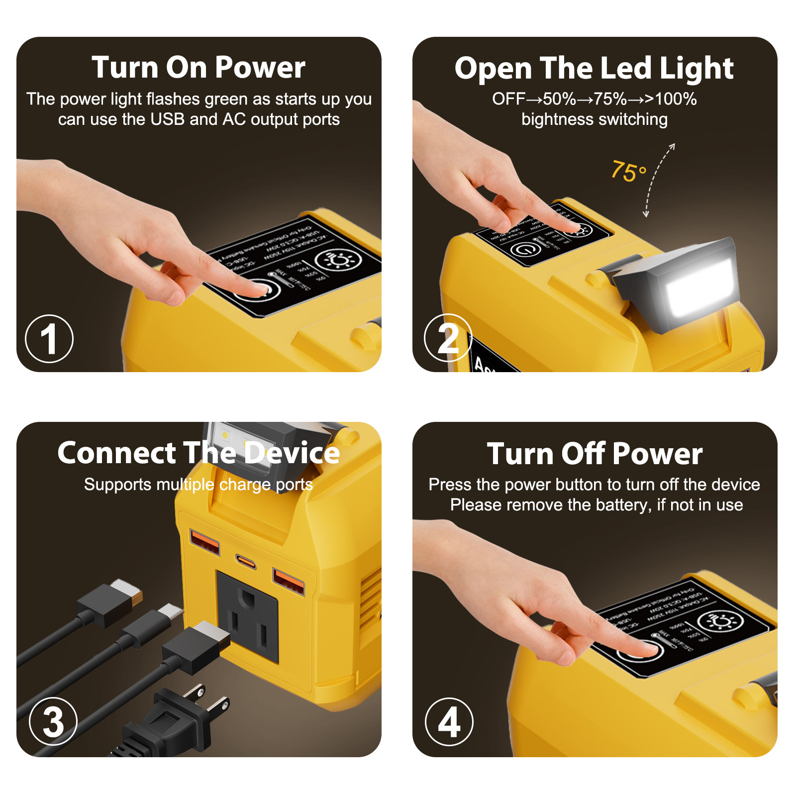 AeternaSol 250W Power Inverter for Dewalt 20V Battery AC 110V Outlet USB Camping