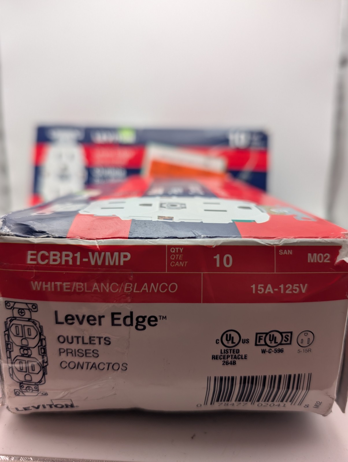 2x 10pk Scuff/Scratch LEVITON ECBR1-WMP LEVER EDGE 15A 125V DUPLEX OUTLET