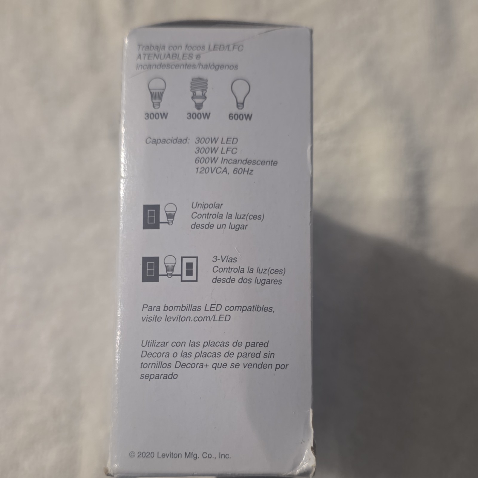 Leviton Decora+ Rocker Slide Dimmer Switch, White, 3-Pack DSL06-3PW