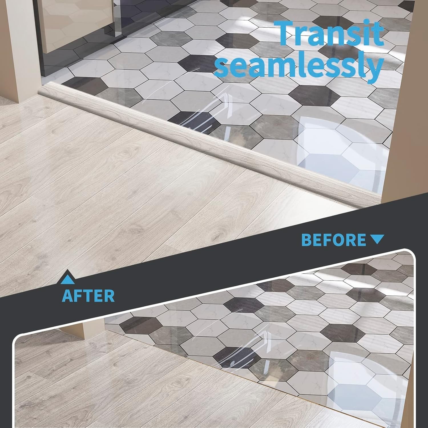 Elegant Self-Adhesive Vinyl Floor Transition Strip – 10FT, White-Washed Finish