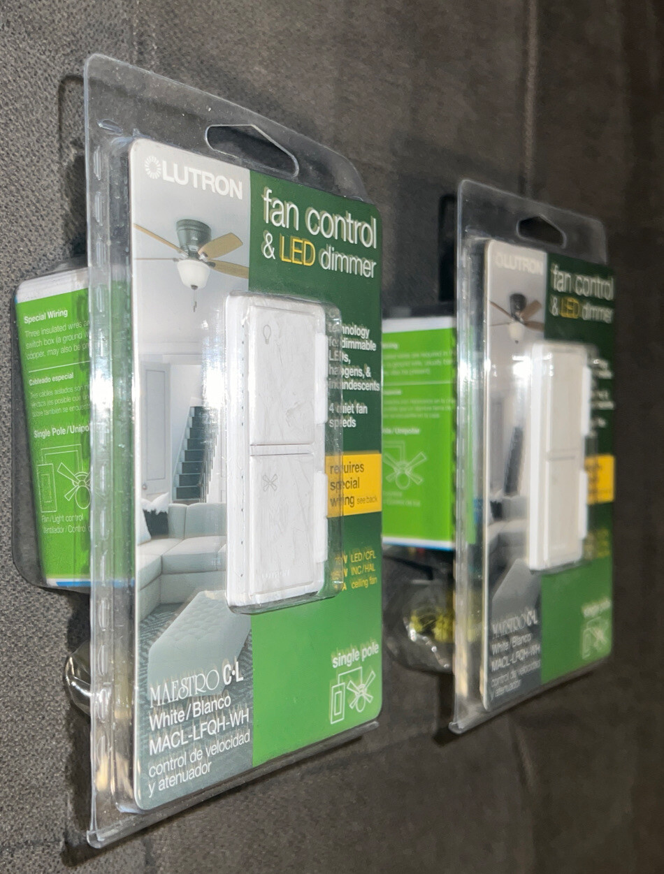 Lutron Maestro Lot Of 2 1.5Amp 4-Speed Wired Fan Control and💡Light Dimmer-White