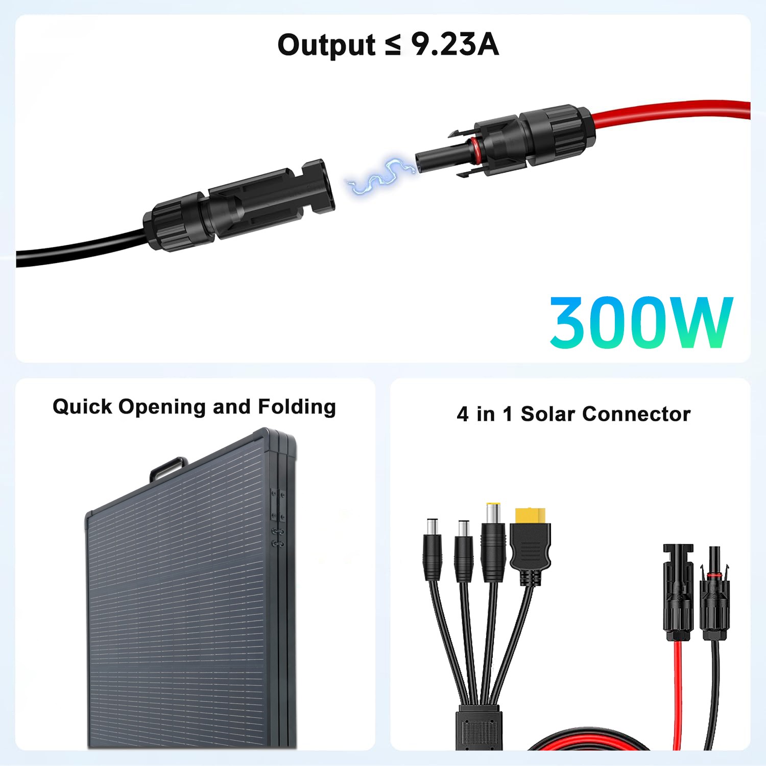 300W Foldable Solar Panel 4-in-1 Adapter XT60 DC for Portable Power Station RV
