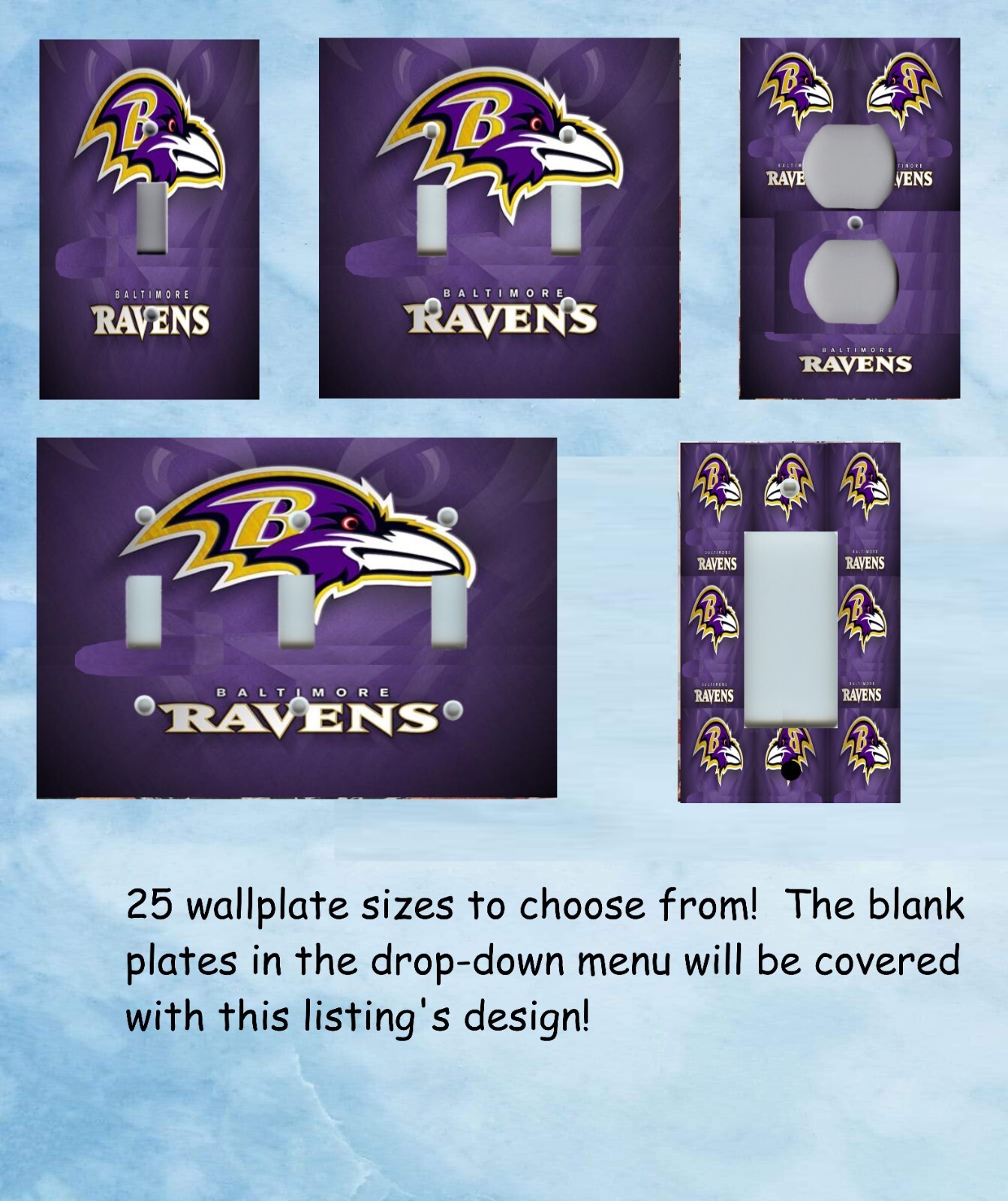 BALTIMORE RAVENS NFL FOOTBALL IMAGE on LIGHT SWITCHPLATE OUTLET WALLPLATE