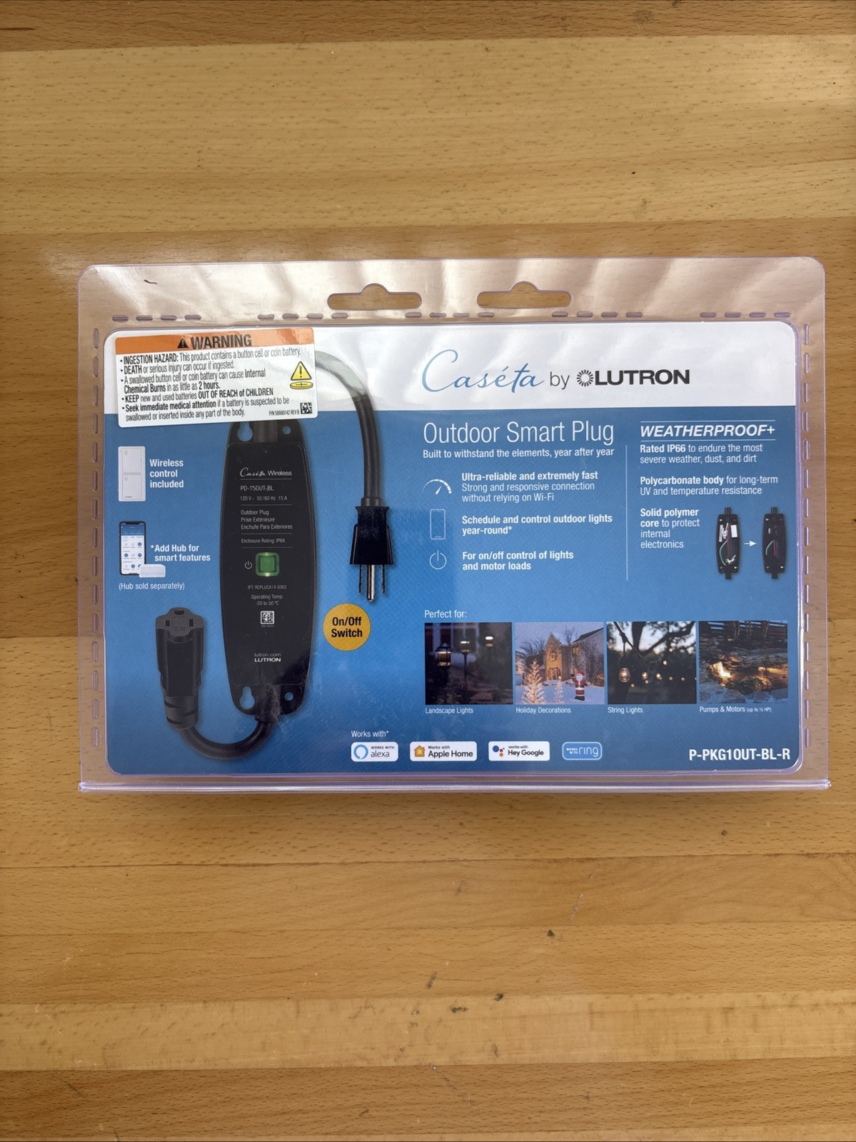 Caseta Weatherproof+ Outdoor Smart Plug With Pico Remote For Landscape/String