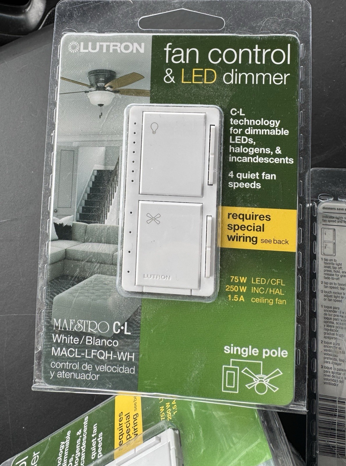 Lutron Maestro CL Fan Control & Light Dimmer White MACL-LFQH-WH 75W