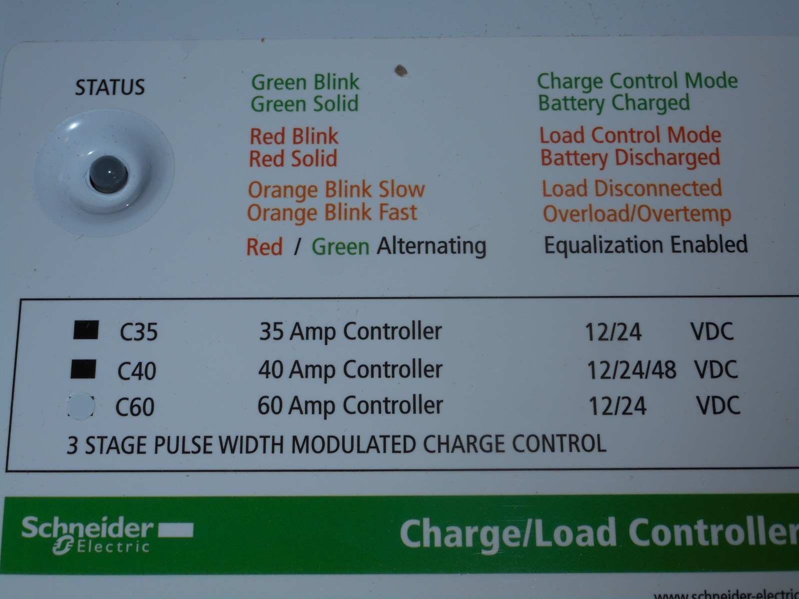 NEW Schneider Electric/Xantrex C60 Charge/Load Controller 12/24 VDC 60 Amp