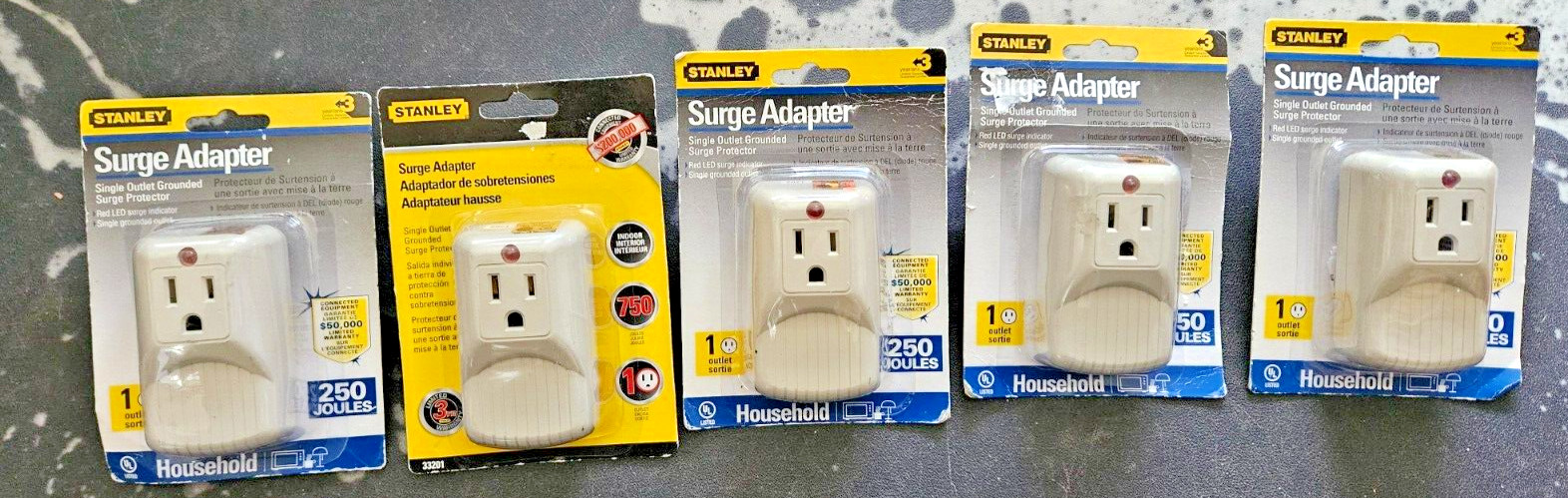Stanley 33201 Surge Adapter Single Outlet Grey 5 Pack