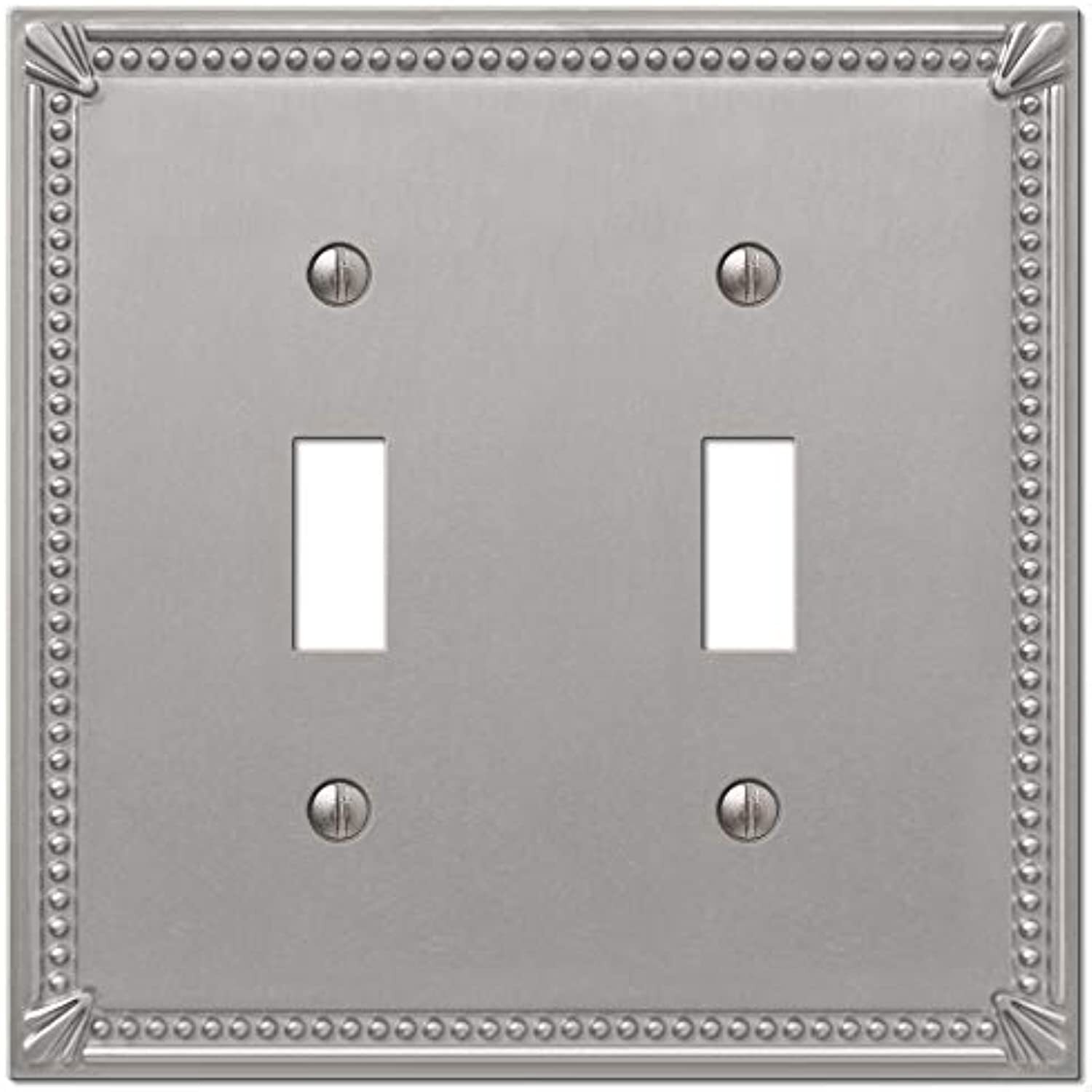 Amerelle Imperial Bead Brushed Nickel Gray 2 gang Metal Toggle Wall Plate