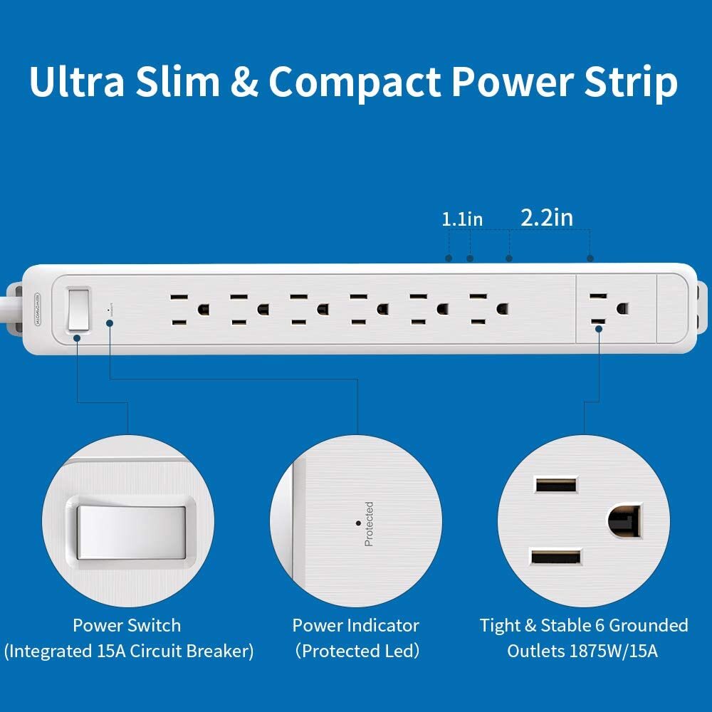 NTONPOWER Surge Protector Power Strip 7Outlet 25Ft Extension Long Cord 1080J