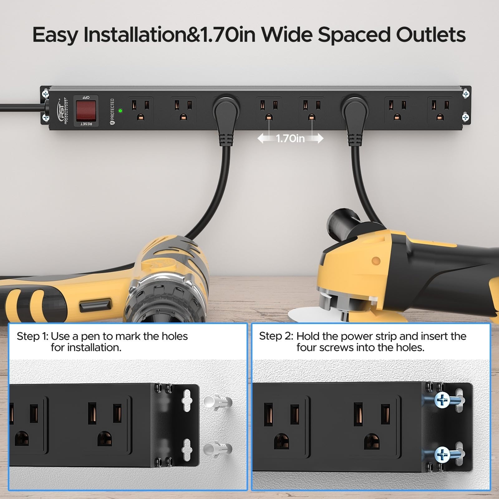 CRST 8 Outlet Heavy Duty Power Strip with 2100J Surge Protector 6FT Cord