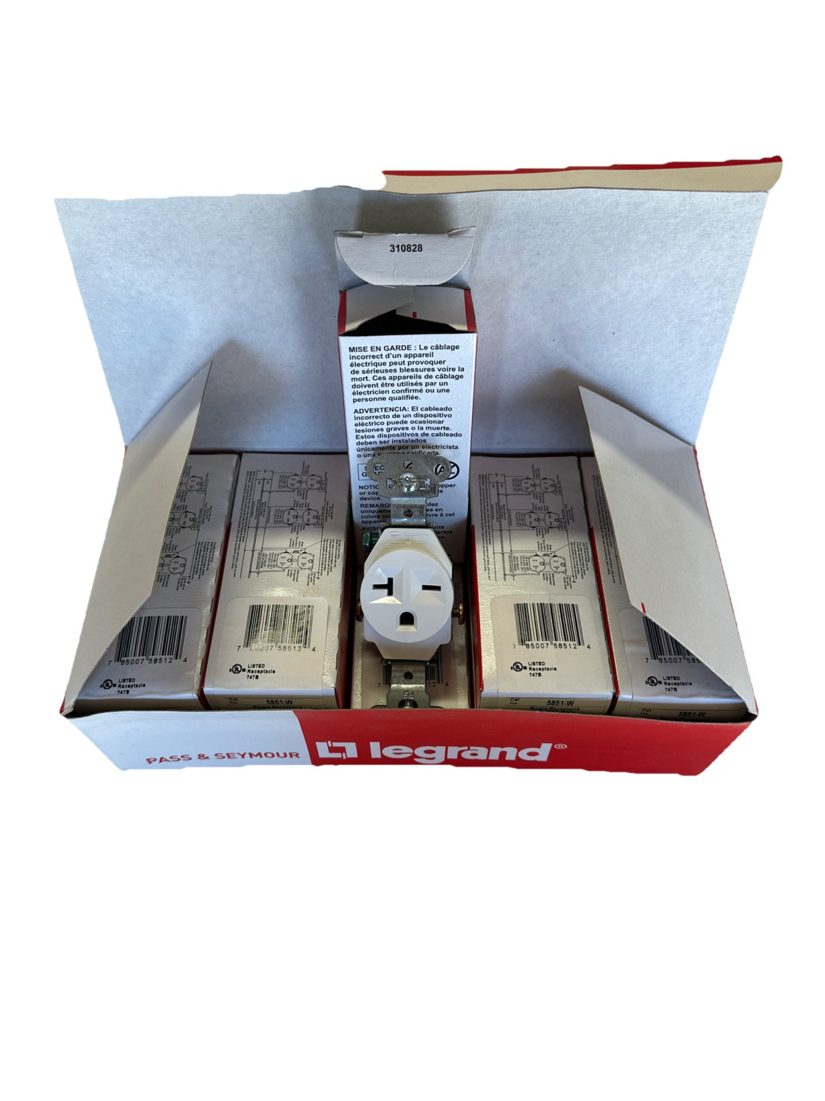 100-P&S White Straight Blade Single Outlet Receptacle Nema 6-20R 20A 250V 5851-W