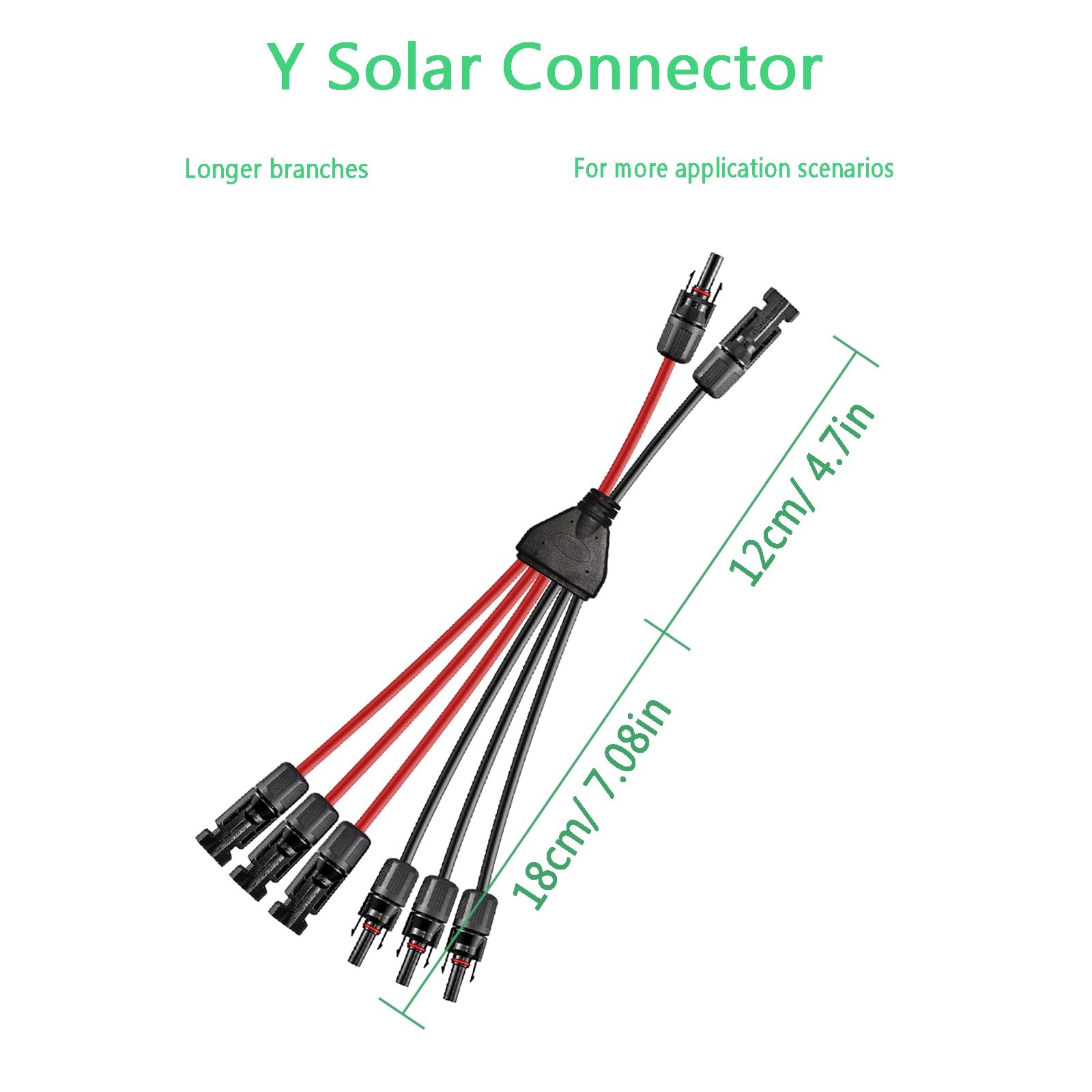 Solar Y Branch Connector 2-to-6 10AWG 45A IP68 MC4 Parallel Cable 30cm Tool-Free