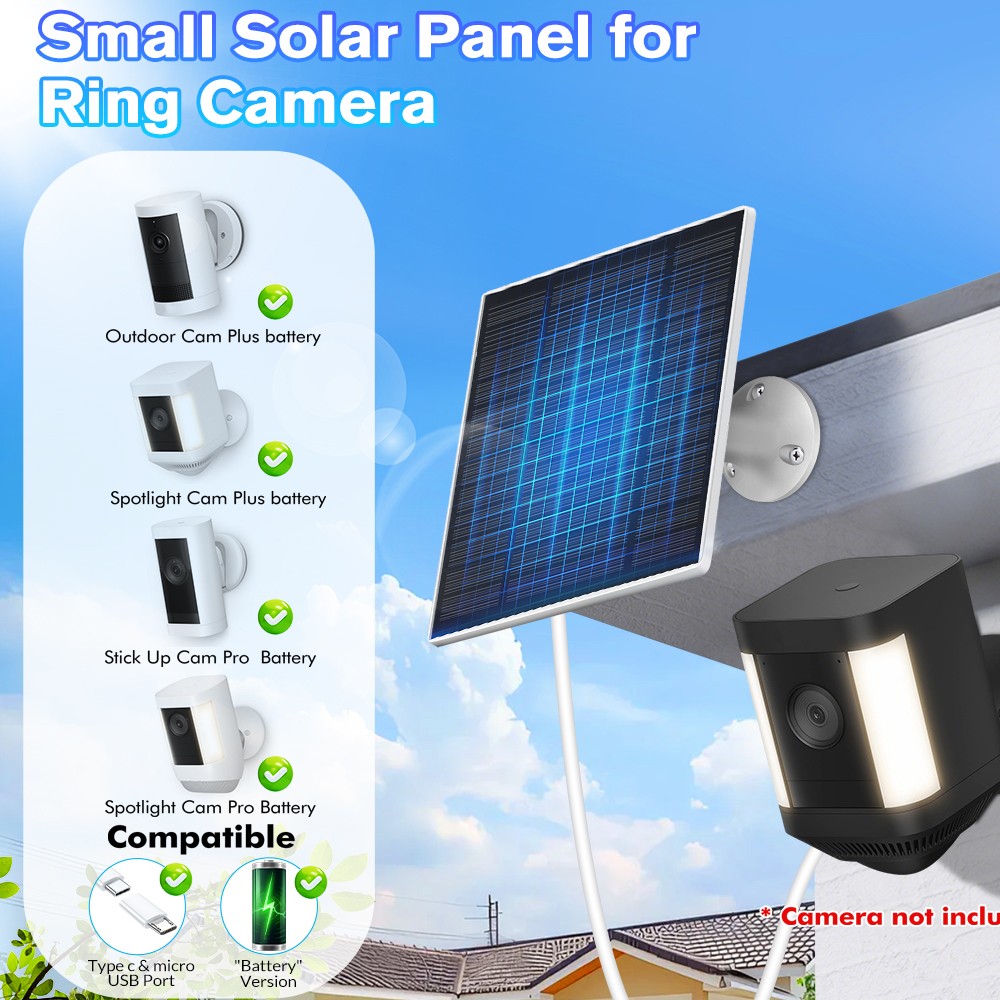 Solar Panel IP65 Weatherproof for 5W 5V Output​ Outdoor Security Camera White