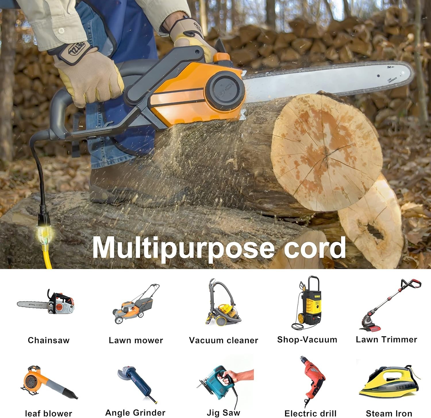 Flexible 50 Ft Heavy Duty Electric Cord – Waterproof & Cold-Resistant Design