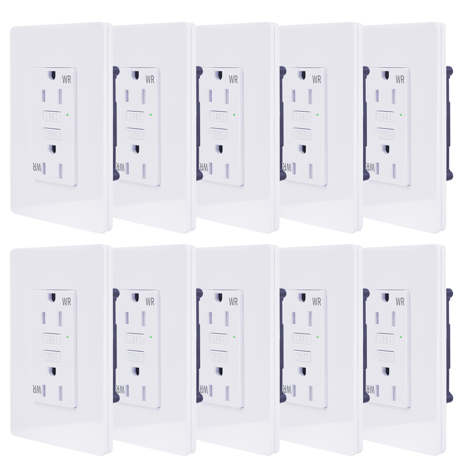 10Packs GFI GFCI Outlet 15Amp 120V GFI Receptacle LED Indicator WR TR with plate