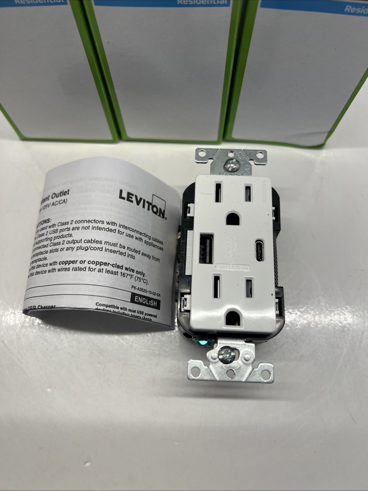 Lot Of 3 Leviton T5638-20W Tamper-Resistant Duplex Outlet Type A and C USB 18W