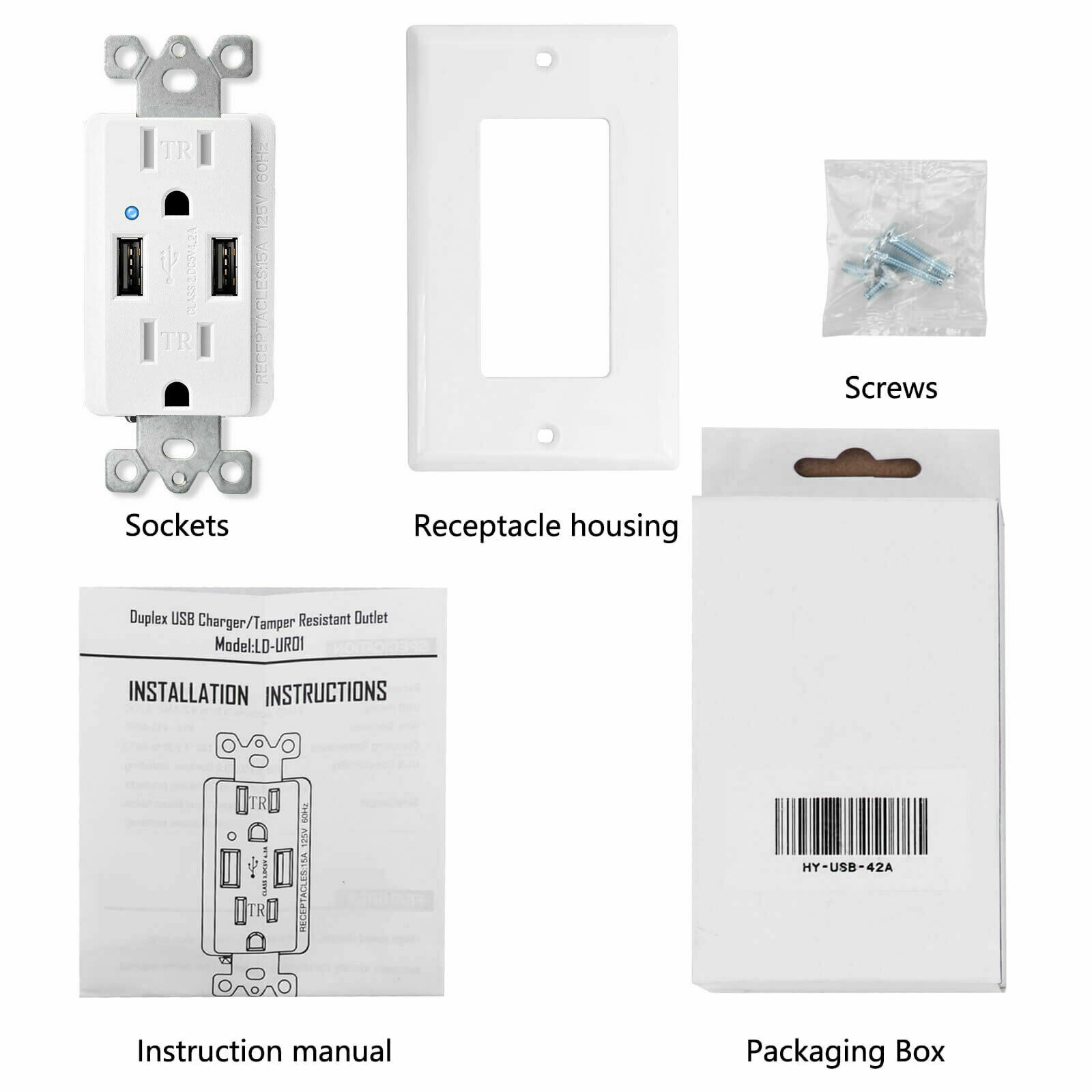 4.2A Dual USB Outlet Receptacle Charger Wall Plug Sockets TR 15A with Plate UL