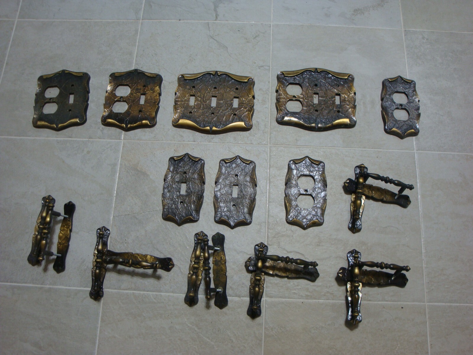 Metal wall switch decorative cover plates and kitchen cabinet handles set