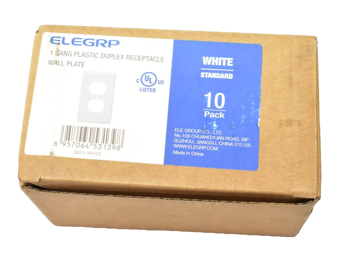 Lot of 10 Elegrp Glossy White Duplex Receptacle Wall Plate Dual Outlet 3021-WH10