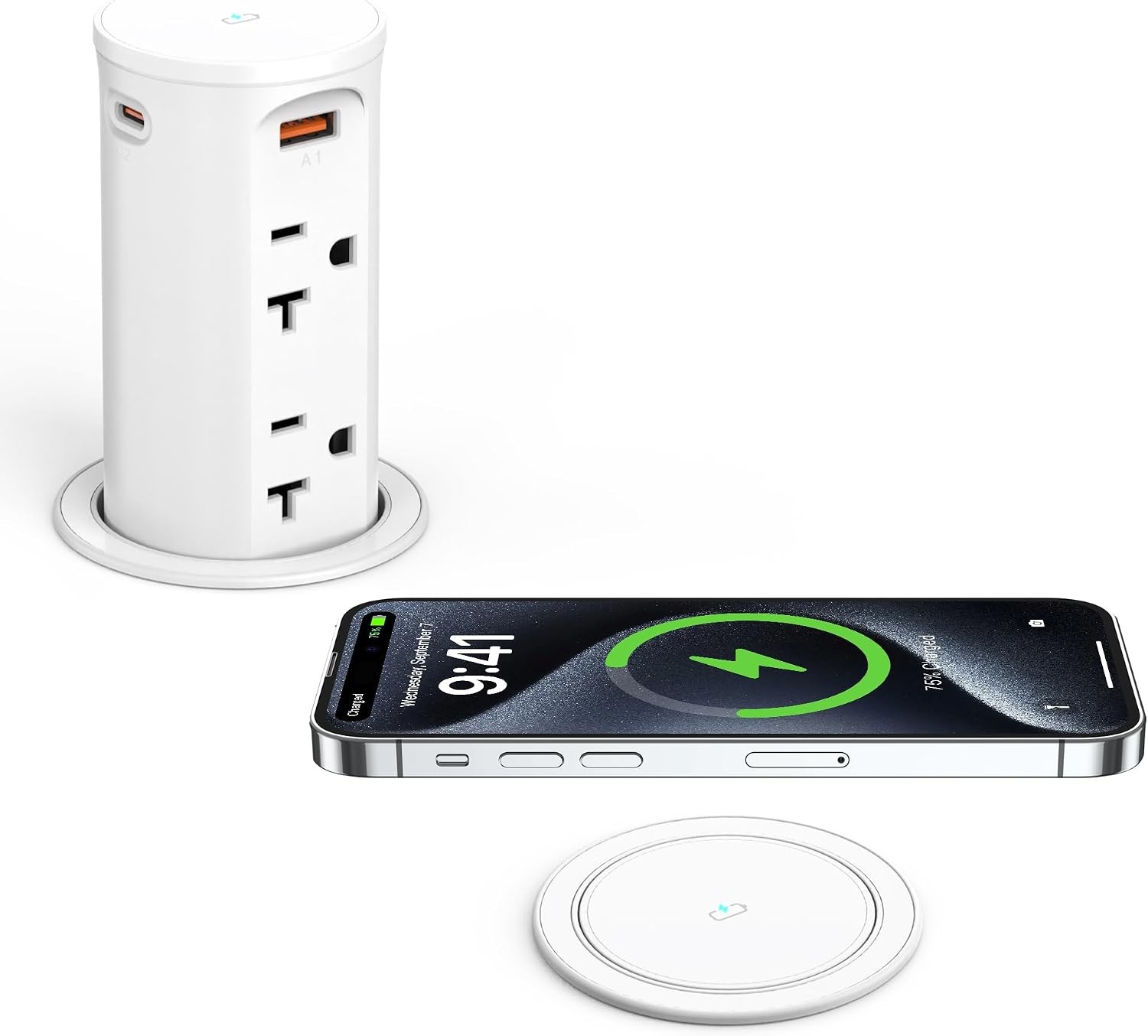 Electrical Outlets & Receptacles White 20Amp Pop Up Outlet Countertop 15W Wirele
