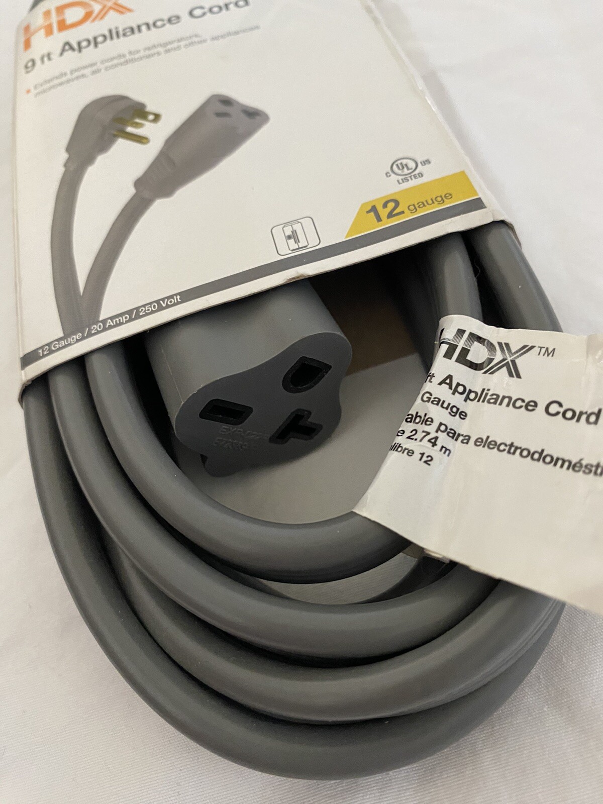 HDX 9 ft Appliance Cord 12 Gauge Calibre Electrodomestics Power Cord NEW