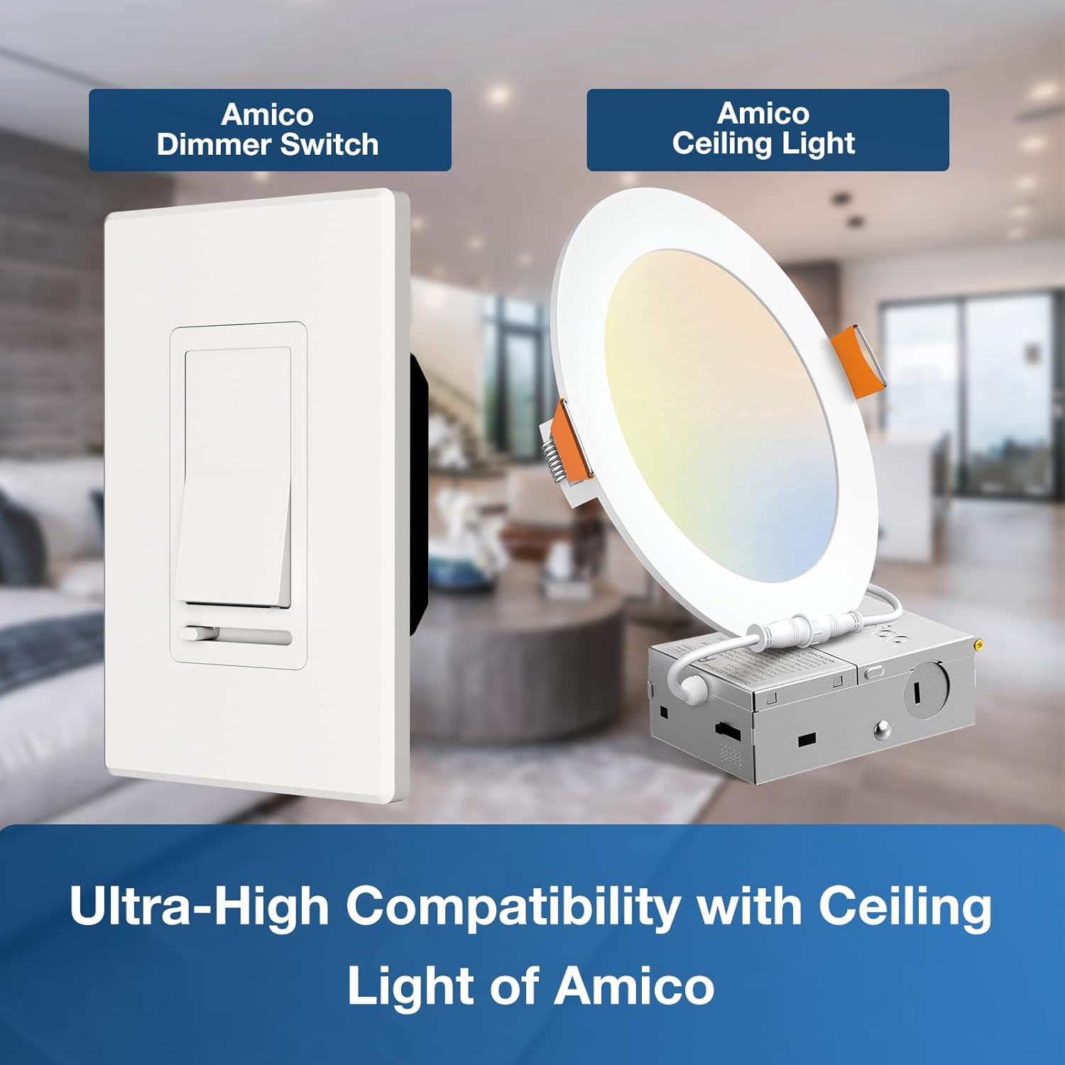 Amico Dimmer Light Switch, Single-Pole or 3-Way Slide Dimmer Switches for Led